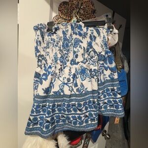 Blue and White Floral Smocked Dress